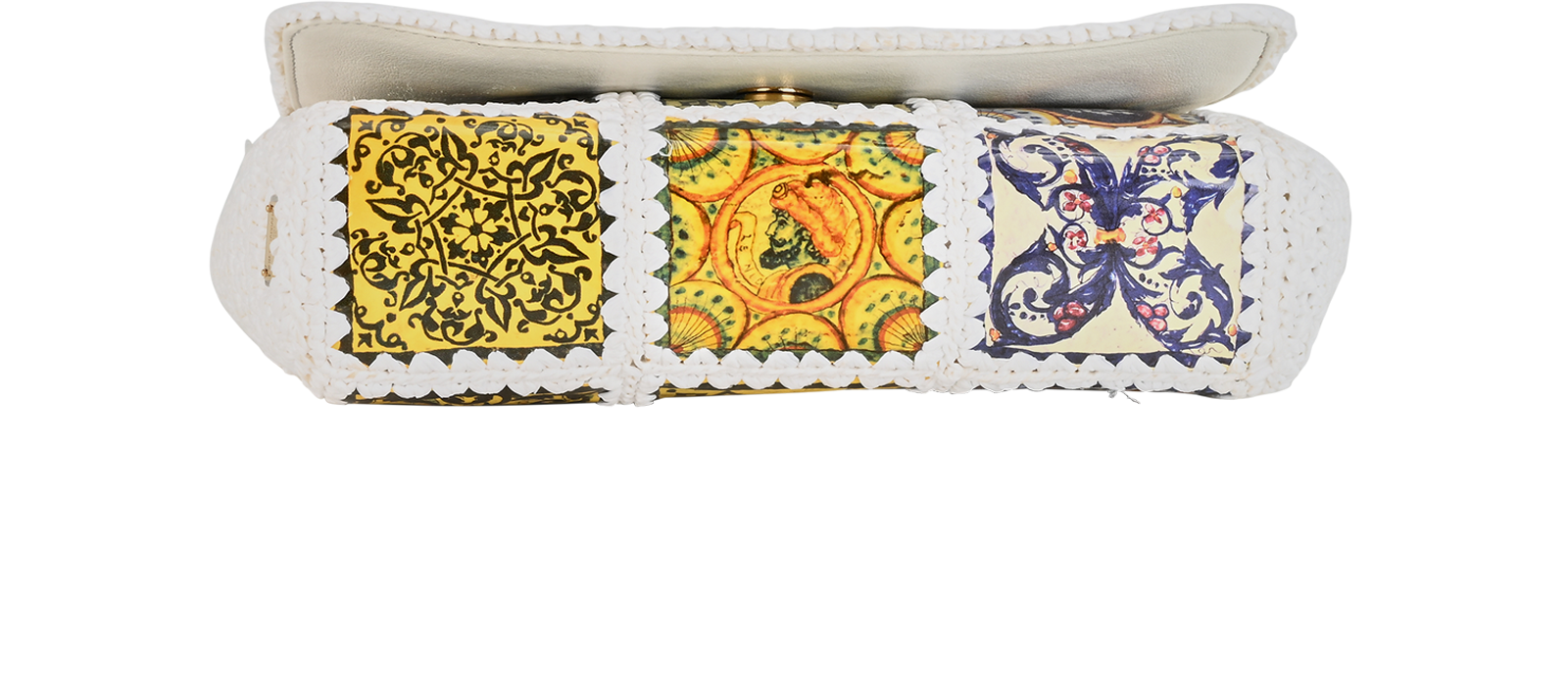 Quilted Floral Bag, &pound;410, Handbags, White/Yellow, Leather/Raffia, Top view